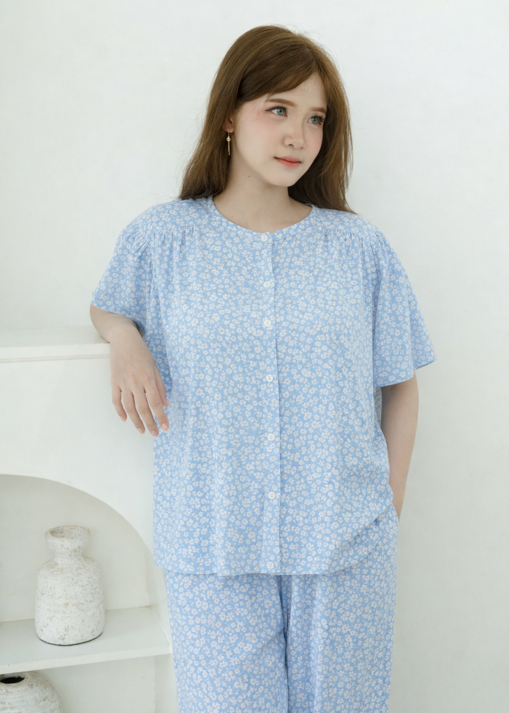 Althea Short-Sleeve Pants Set in Sky Blue
