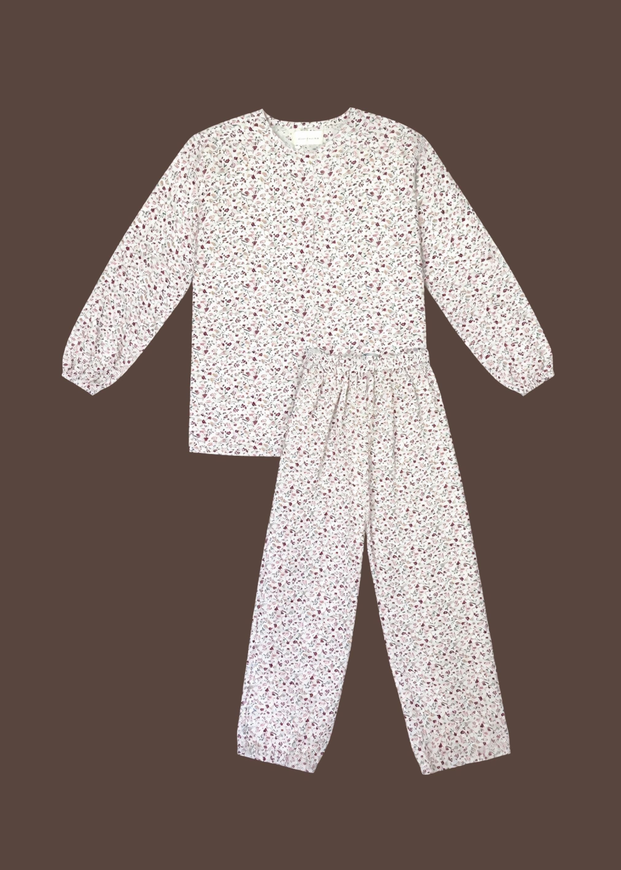 Amoura Long Pajama Set in Cream Tiny Flower